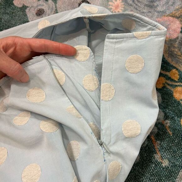 MaxMara Weekend Skirt Medium Blue Polka Dot Linen Blend Pleated A Line Flowy - Picture 10 of 15